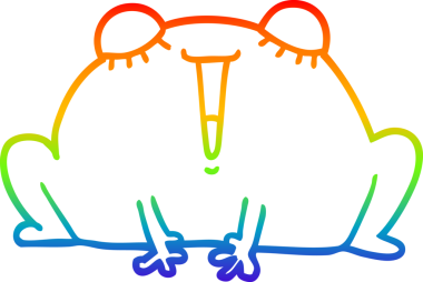 Gökkuşağı gradyan çizimi. Bir insan tarafından çizilmiş şirin bir kurbağa çizimi.