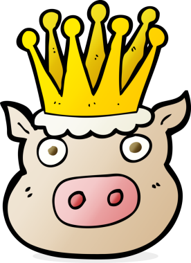 Bir insan tarafından çizilmiş karikatür taçlandırılmış domuz.