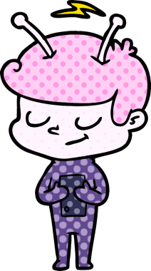 Bir insan tarafından çizilmiş dost canlısı çizgi film uzay adamı.