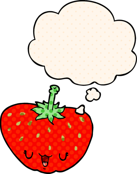 Çizgi roman tarzında bir insan tarafından çizilmiş düşünce baloncuğu olan çilekli çizgi film.