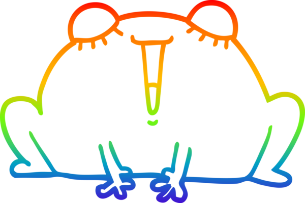 Gökkuşağı gradyan çizimi. Bir insan tarafından çizilmiş şirin bir kurbağa çizimi.