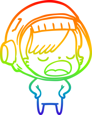 Gökkuşağı gradyan çizgi çizimi Bir insan tarafından çizilen açıklayan astronot kadın çizgi