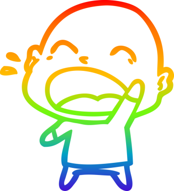 Gökkuşağı gradyan çizgi çizimi. Bir insan tarafından çizilmiş kel adam diye bağıran çizgi film.