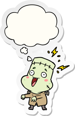 Düşünce baloncuğu insan tarafından çizilmiş bir çıkartma olan ölümsüz canavar adam çizgi filmi.