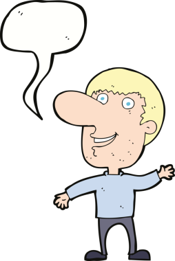 Bir insan tarafından çizilmiş konuşma balonlu bir çizgi film adamı.