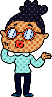 Bir insan tarafından çizilmiş gözlüklü bir karikatür kadın.