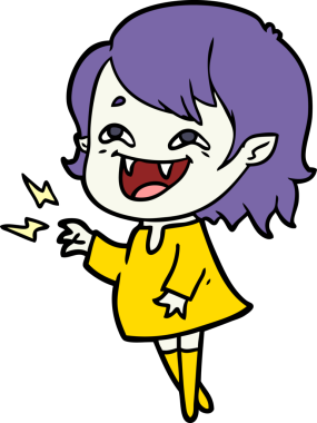 Bir insan tarafından çizilmiş gülen vampir kız çizgi filmi.