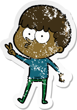 Bir insan tarafından çizilmiş endişeli bir çizgi film karakteri, meraklı çocuk.