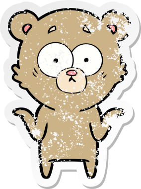 Bir insan tarafından çizilmiş, omuzlarını silken bir çizgi film ayısının sıkıntılı çıkartması.