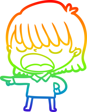 Gökkuşağı gradyan çizgi çizimi Bir insan tarafından yüksek sesle çizilen bir kadın karikatürü