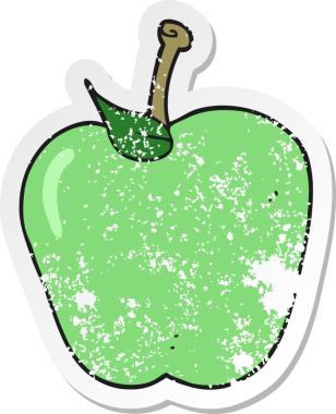 Bir insan tarafından çizilmiş elma karikatürünün gerilimli yapıştırması.