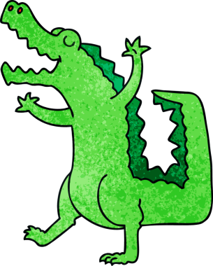 Bir insan tarafından çizilmiş garip çizgi film timsahı.