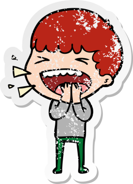 Bir insan tarafından çizilmiş gülen bir karikatür çıkartması.