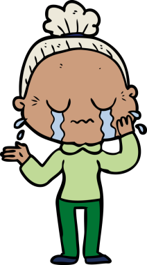 Bir insan tarafından çizilmiş ağlayan yaşlı kadın çizgi filmi.