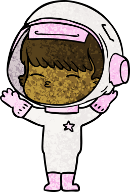 Bir insan tarafından çizilmiş meraklı astronot çizgi filmi.