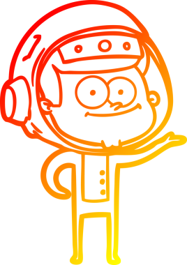 Bir insan tarafından çizilmiş mutlu bir astronot çizgi filminin sıcak gradyan çizimi