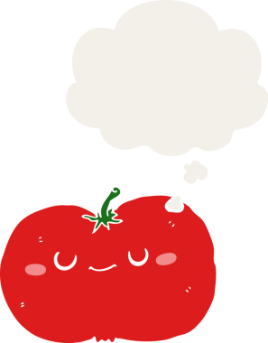 insan tarafından çizilmiş, düşünce baloncuklu çizgi film elması.