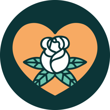 Bir insan tarafından çizilmiş kalp ve çiçeklerin ikonik dövme şekli