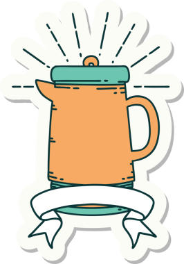 Bir insan tarafından çizilmiş dövme stili kahve demliği çıkartması.