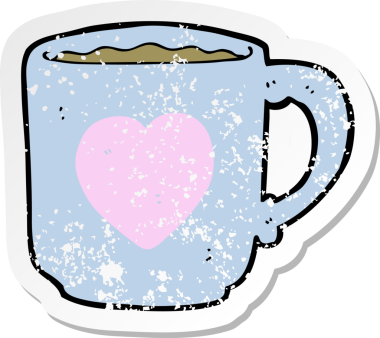 Bir insan tarafından çizilmiş bir kahve fincanının gerilimli retro yapıştırması.