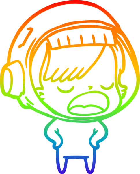 Gökkuşağı gradyan çizgi çizimi Bir insan tarafından çizilen açıklayan astronot kadın çizgi