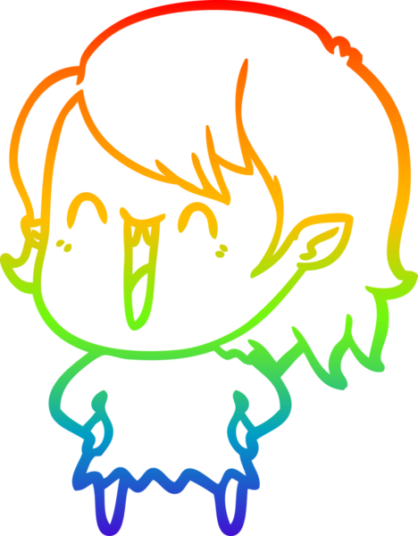 Gökkuşağı gradyanı çizimi. Bir insan tarafından çizilmiş mutlu vampir kız çizgi filmi.