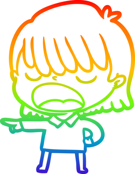 Gökkuşağı gradyan çizgi çizimi Bir insan tarafından yüksek sesle çizilen bir kadın karikatürü