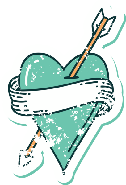 Bir insan tarafından çizilmiş ok kalp ve pankartın sembolik dövmeli görüntüsü