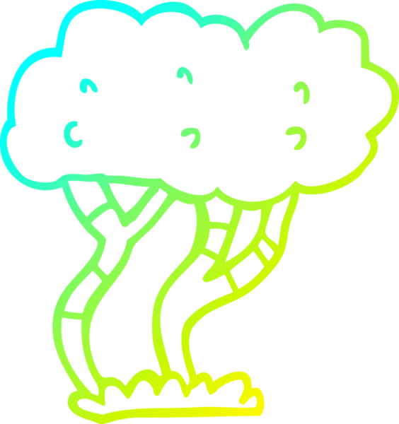 Bir insan tarafından çizilmiş bir karikatür ağacının soğuk gradyan çizimi