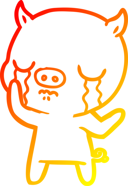 Bir insan tarafından çizilmiş, ağlayan bir domuzun sıcak çizgi çizimi.