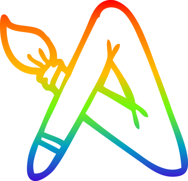 Çizgi film fırçasının gökkuşağı gradyan çizimi. Bir insan tarafından çizilmiş.