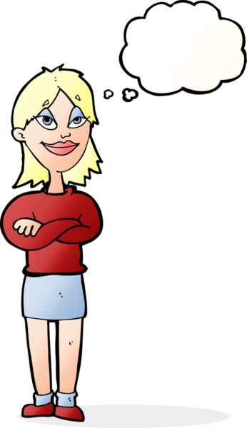 Bir insan tarafından çizilmiş düşünce baloncuğu olan gururlu bir kadın.