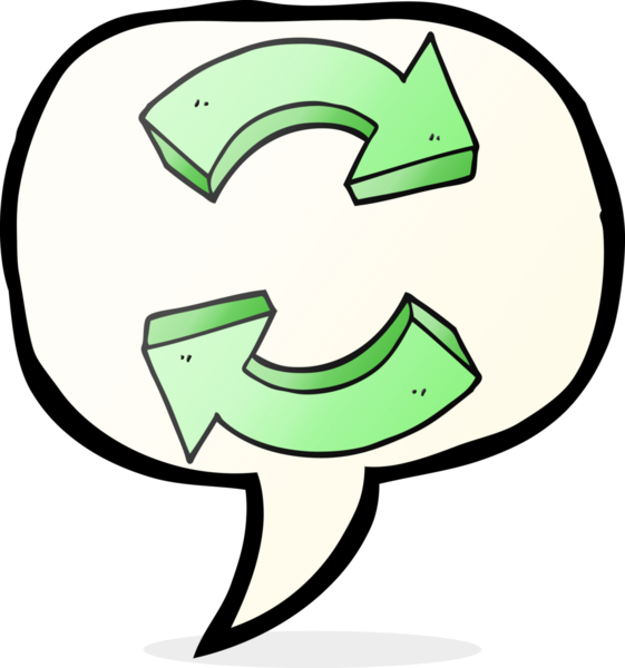 Bir insan tarafından çizilmiş serbest konuşma balonu karikatürü geri dönüşüm okları