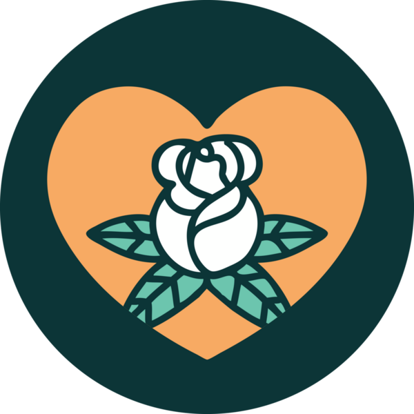 Bir insan tarafından çizilmiş kalp ve çiçeklerin ikonik dövme şekli