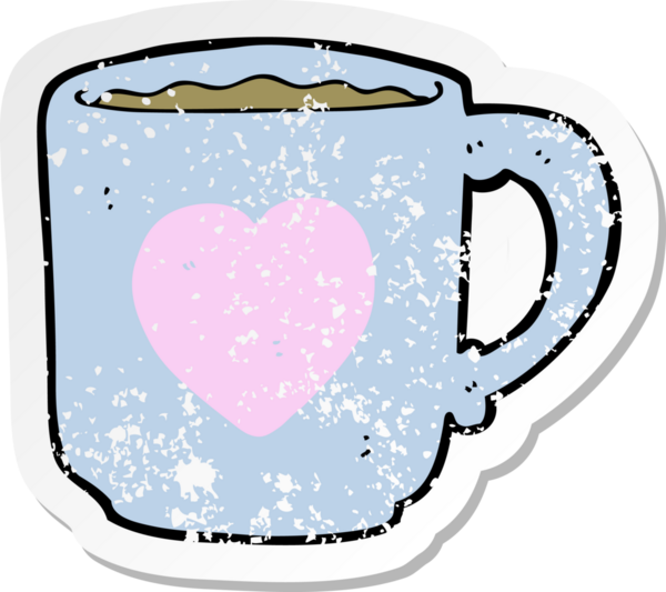 Bir insan tarafından çizilmiş bir kahve fincanının gerilimli retro yapıştırması.