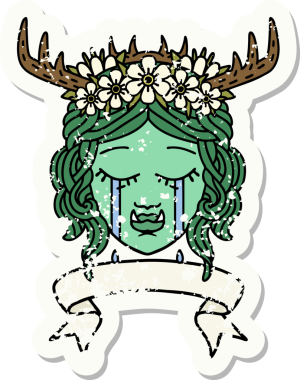 Bir insan tarafından çizilmiş ağlayan bir Ork Druid karakterinin grunge çıkartması.