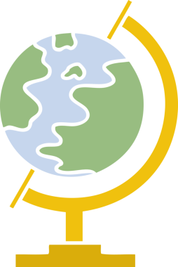 Bir insan tarafından çizilmiş düz renkli bir dünya karikatürü.