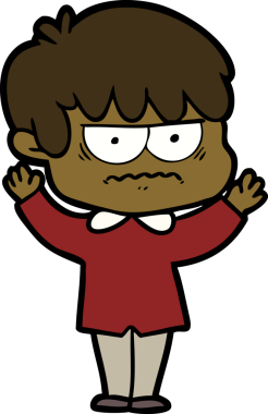 Bir insan tarafından çizilmiş sinirli çizgi film çocuğu.