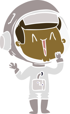 Bir insan tarafından çizilmiş düz renkli çizgi film astronotu.