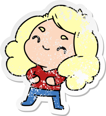 Bir insan tarafından çizilmiş sevimli bir kawai kızının sıkıntılı karikatür çizimi