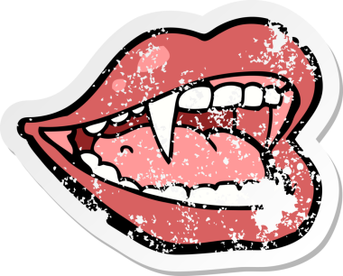 Bir insan tarafından çizilmiş vampir ağzının gerilmiş yapıştırması.