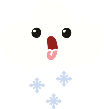 Bir insan tarafından çizilmiş bir kar bulutunun düz renkli retro karikatürü