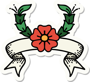 Bir insan tarafından çizilmiş dekoratif bir çiçeğin pankartıyla dövme stili.