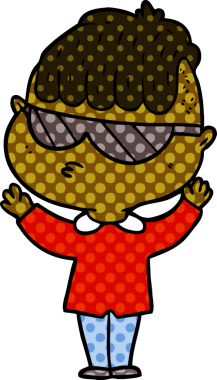 Bir insan tarafından çizilmiş güneş gözlüğü takan çizgi film çocuğu.