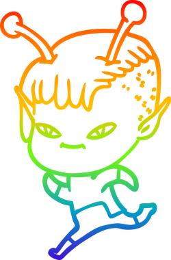 Gökkuşağı gradyan çizgisi bir insan tarafından çizilmiş şirin bir uzaylı kızın çizimi.