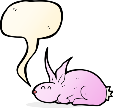 Bir insan tarafından çizilmiş konuşma balonlu çizgi film tavşanı.