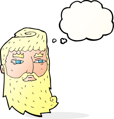 Bir insan tarafından çizilmiş düşünce balonlu sakallı bir adam.