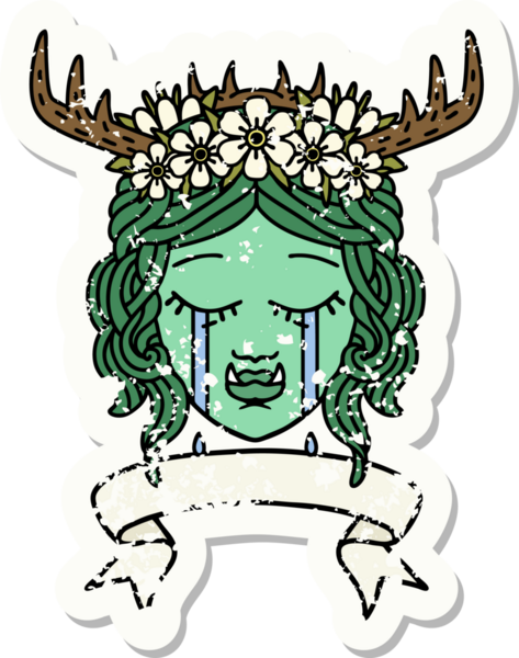 Bir insan tarafından çizilmiş ağlayan bir Ork Druid karakterinin grunge çıkartması.