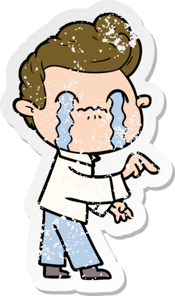 Bir insan tarafından çizilmiş ağlayan bir karikatürcünün sıkıntılı çıkartması.