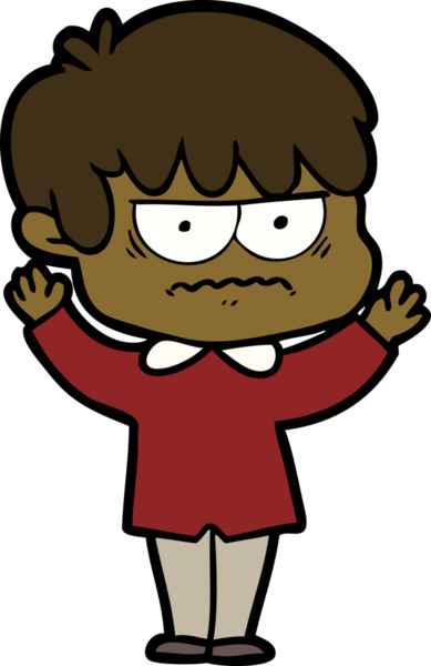 Bir insan tarafından çizilmiş sinirli çizgi film çocuğu.